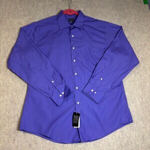 Arrow Dress Shirt Mens 17 34/35 Purple Poplin Fitted Wrinkle Free Button Up NWT